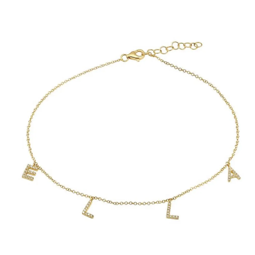 14KT Gold Diamond Custom Initial/Name Anklet