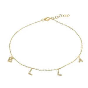 14KT Gold Diamond Custom Initial/Name Anklet