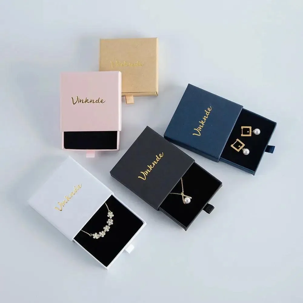 50pcs 9*9*3.2cm Paper Drawer box Personalized DIY Slide Jewelry Packaging Storage Case Bulk Custom Box Cardboard Necklace Carton