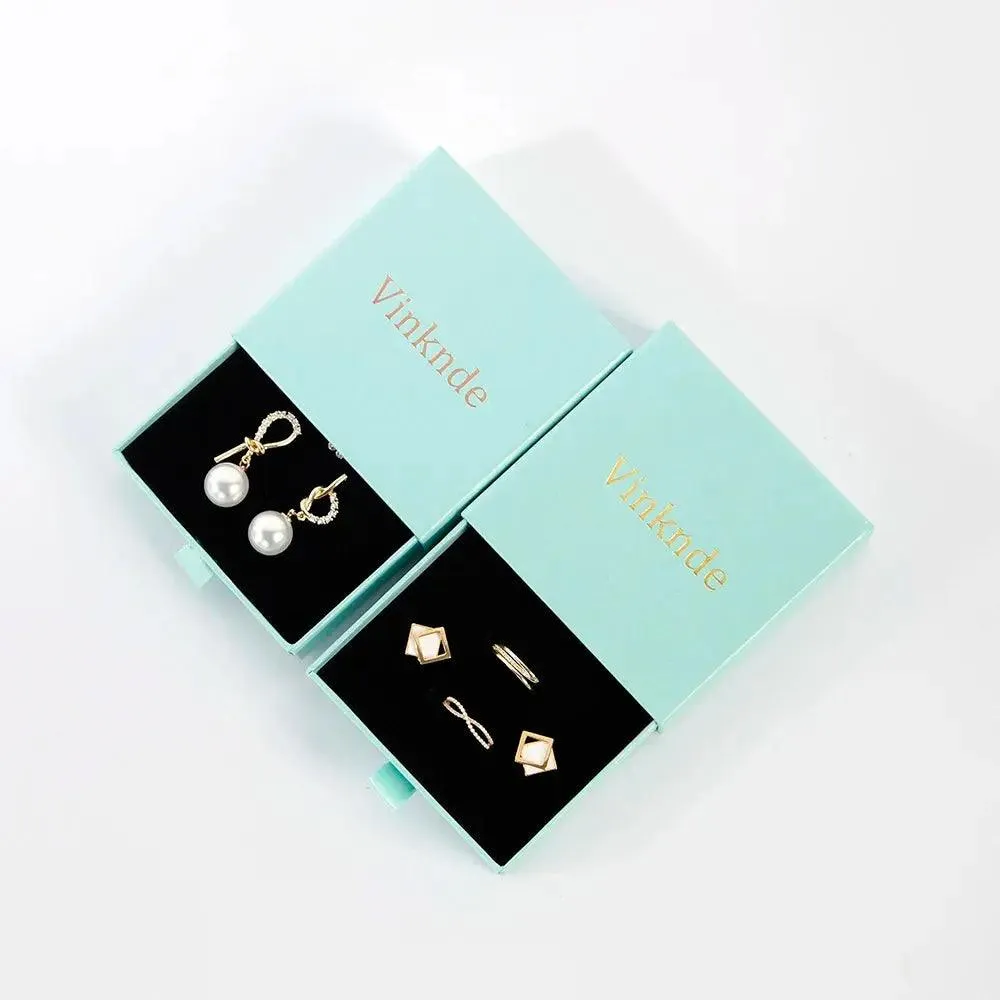 50pcs 9*9*3.2cm Paper Drawer box Personalized DIY Slide Jewelry Packaging Storage Case Bulk Custom Box Cardboard Necklace Carton