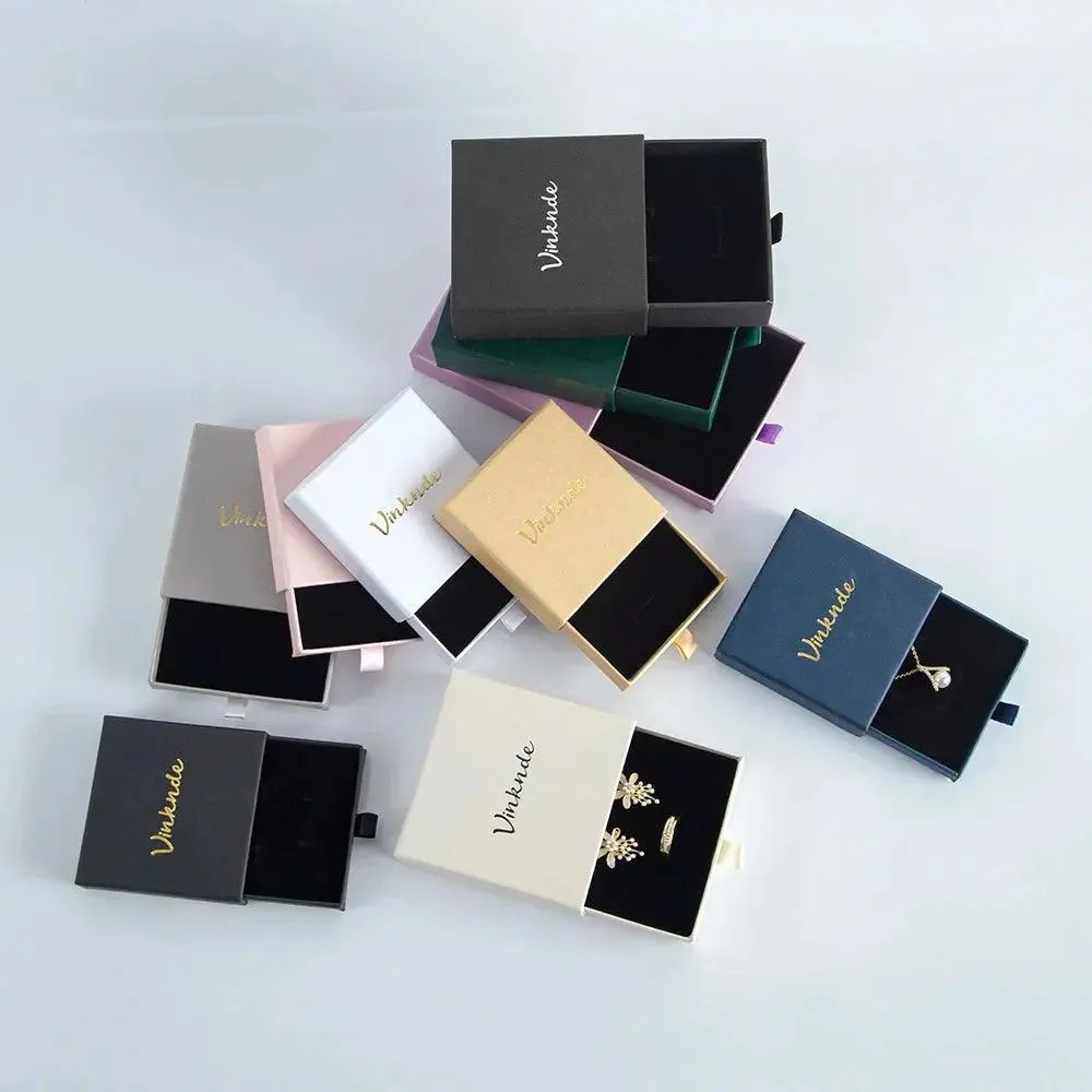 50pcs 9*9*3.2cm Paper Drawer box Personalized DIY Slide Jewelry Packaging Storage Case Bulk Custom Box Cardboard Necklace Carton