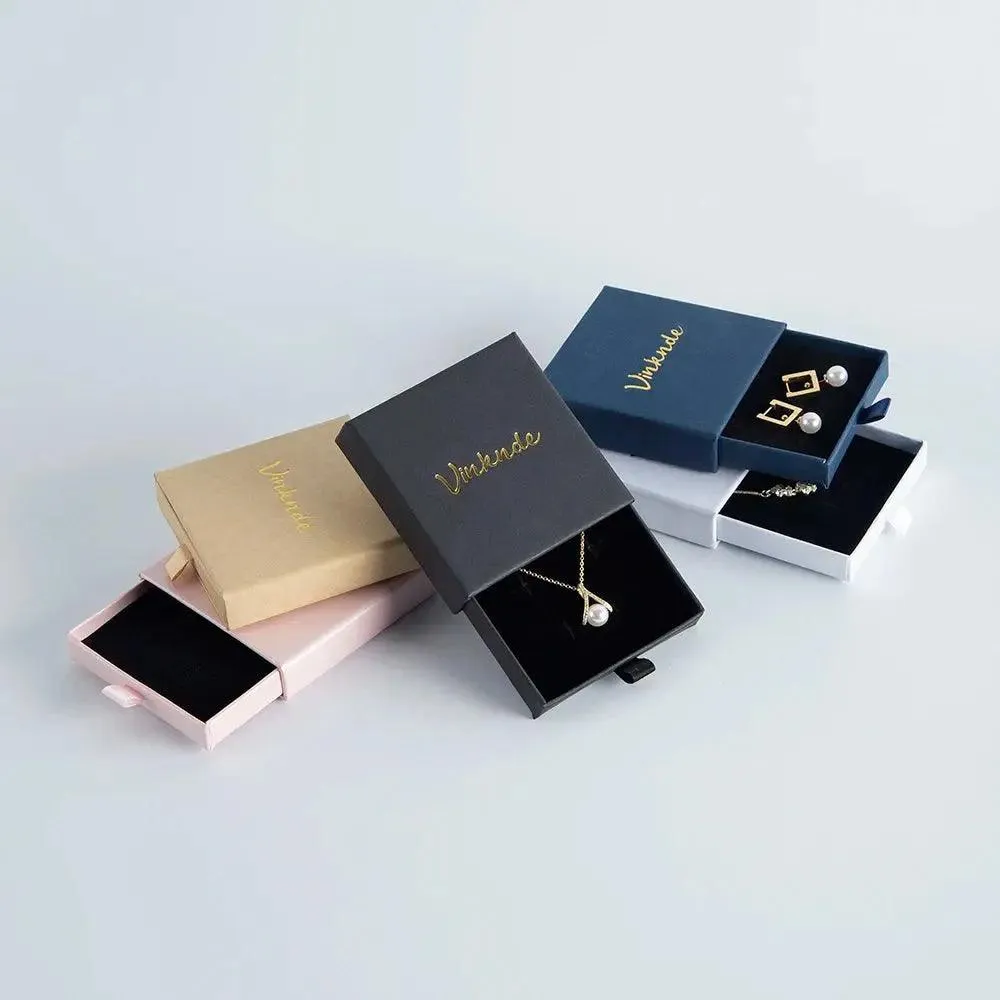 50pcs 9*9*3.2cm Paper Drawer box Personalized DIY Slide Jewelry Packaging Storage Case Bulk Custom Box Cardboard Necklace Carton