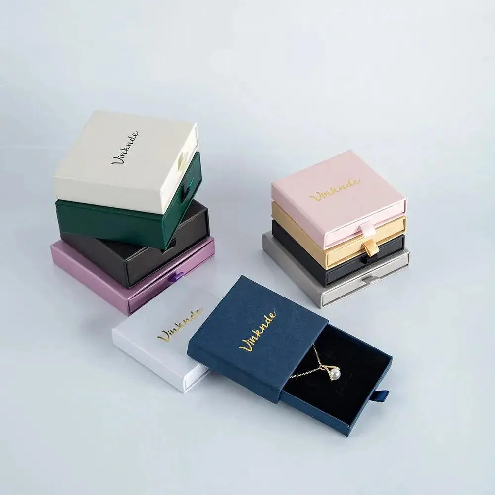 50pcs 9*9*3.2cm Paper Drawer box Personalized DIY Slide Jewelry Packaging Storage Case Bulk Custom Box Cardboard Necklace Carton