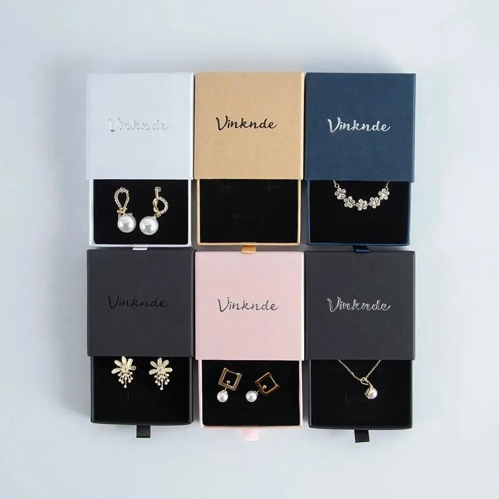 50pcs 9*9*3.2cm Paper Drawer box Personalized DIY Slide Jewelry Packaging Storage Case Bulk Custom Box Cardboard Necklace Carton