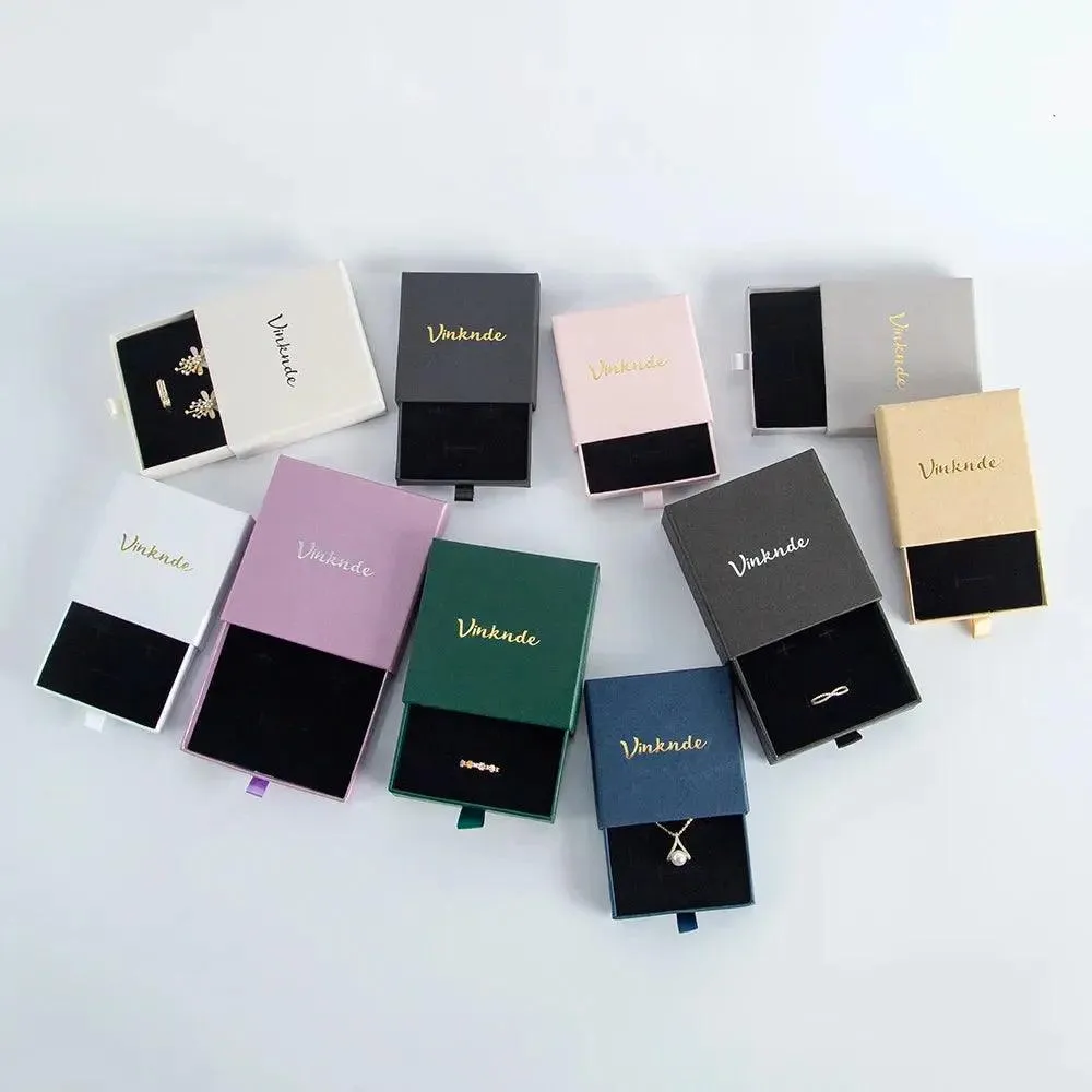 50pcs 9*9*3.2cm Paper Drawer box Personalized DIY Slide Jewelry Packaging Storage Case Bulk Custom Box Cardboard Necklace Carton