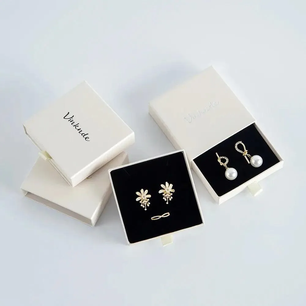 50pcs 9*9*3.2cm Paper Drawer box Personalized DIY Slide Jewelry Packaging Storage Case Bulk Custom Box Cardboard Necklace Carton