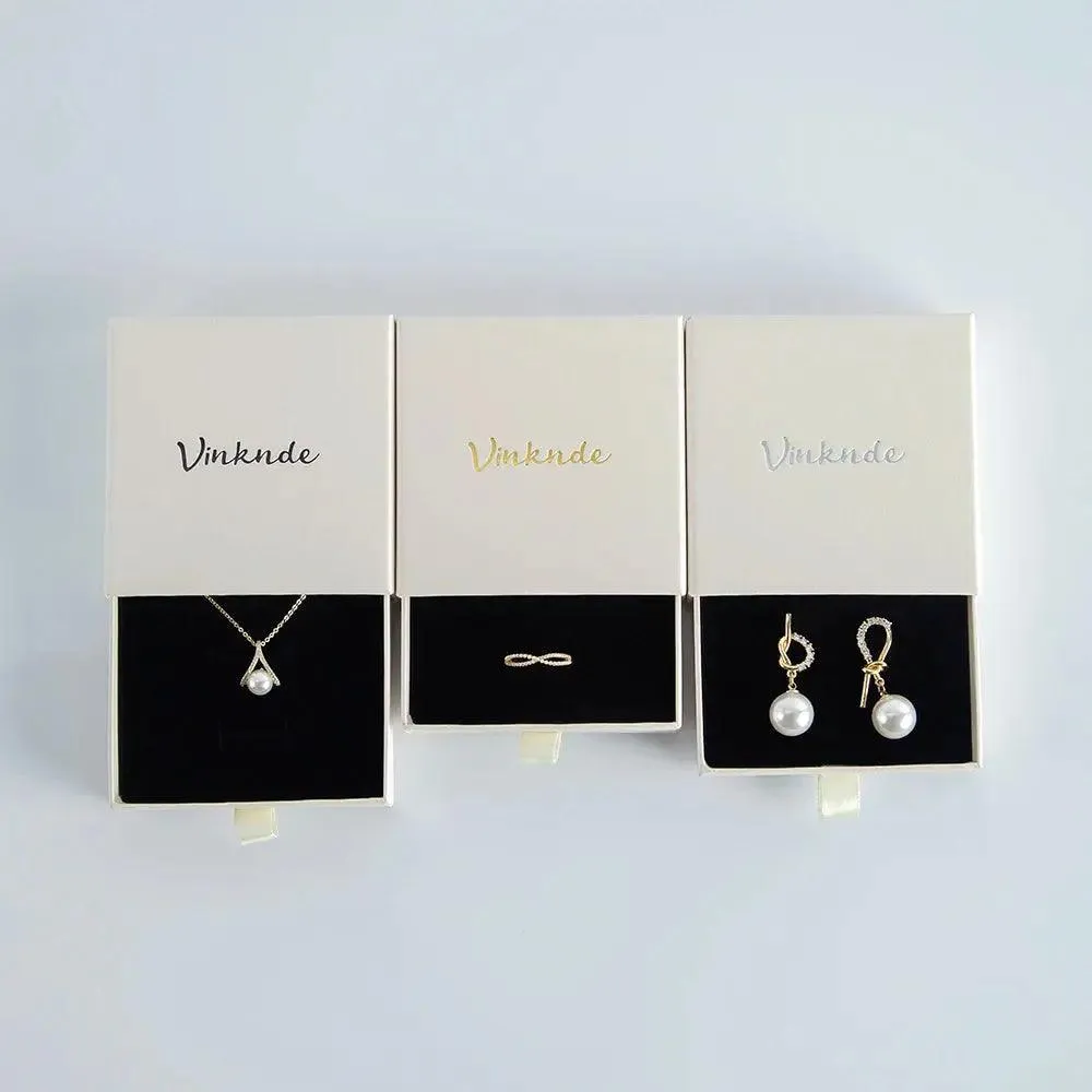50pcs 9*9*3.2cm Paper Drawer box Personalized DIY Slide Jewelry Packaging Storage Case Bulk Custom Box Cardboard Necklace Carton