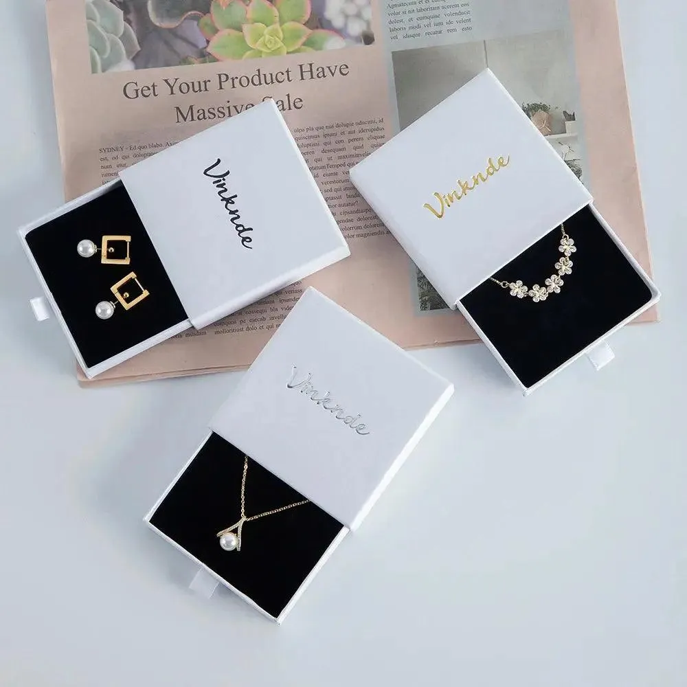 50pcs 9*9*3.2cm Paper Drawer box Personalized DIY Slide Jewelry Packaging Storage Case Bulk Custom Box Cardboard Necklace Carton