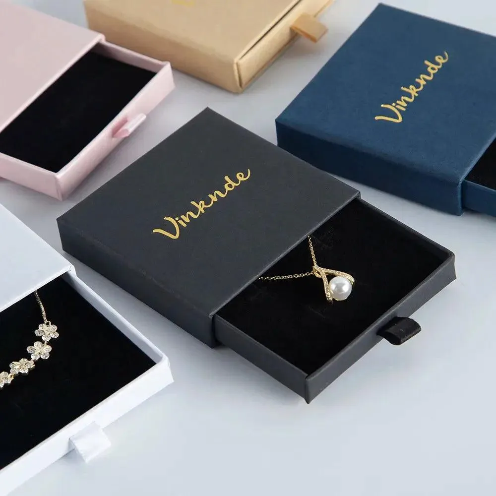 50pcs 9*9*3.2cm Paper Drawer box Personalized DIY Slide Jewelry Packaging Storage Case Bulk Custom Box Cardboard Necklace Carton