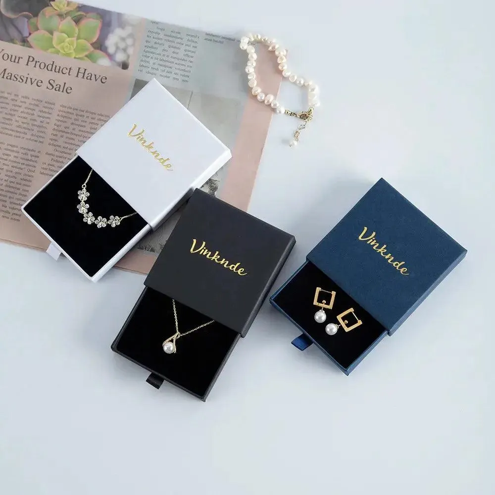 50pcs 9*9*3.2cm Paper Drawer box Personalized DIY Slide Jewelry Packaging Storage Case Bulk Custom Box Cardboard Necklace Carton