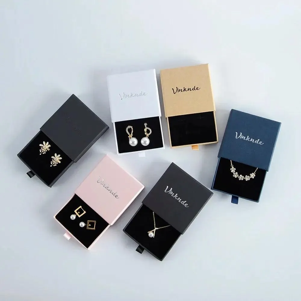 50pcs 9*9*3.2cm Paper Drawer box Personalized DIY Slide Jewelry Packaging Storage Case Bulk Custom Box Cardboard Necklace Carton