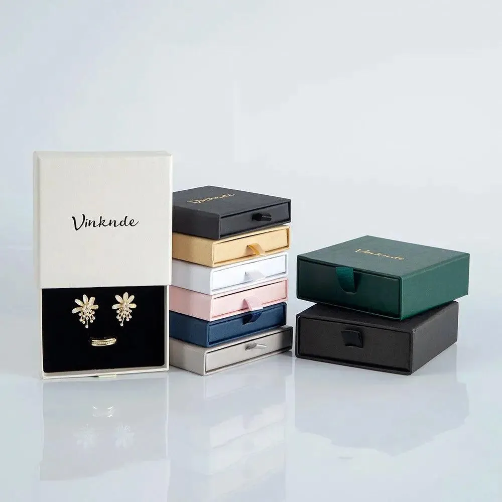 50pcs 9*9*3.2cm Paper Drawer box Personalized DIY Slide Jewelry Packaging Storage Case Bulk Custom Box Cardboard Necklace Carton