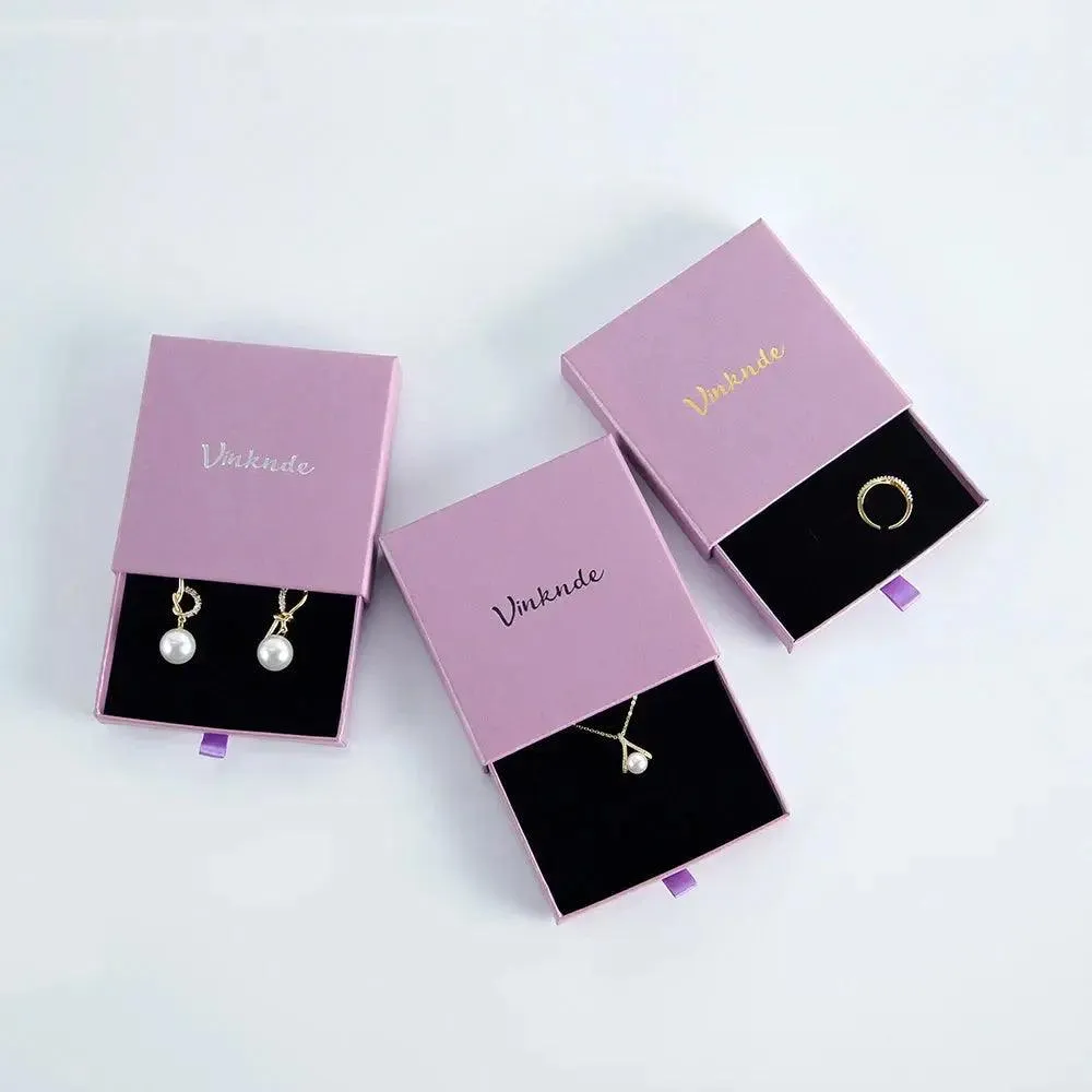 50pcs 9*9*3.2cm Paper Drawer box Personalized DIY Slide Jewelry Packaging Storage Case Bulk Custom Box Cardboard Necklace Carton