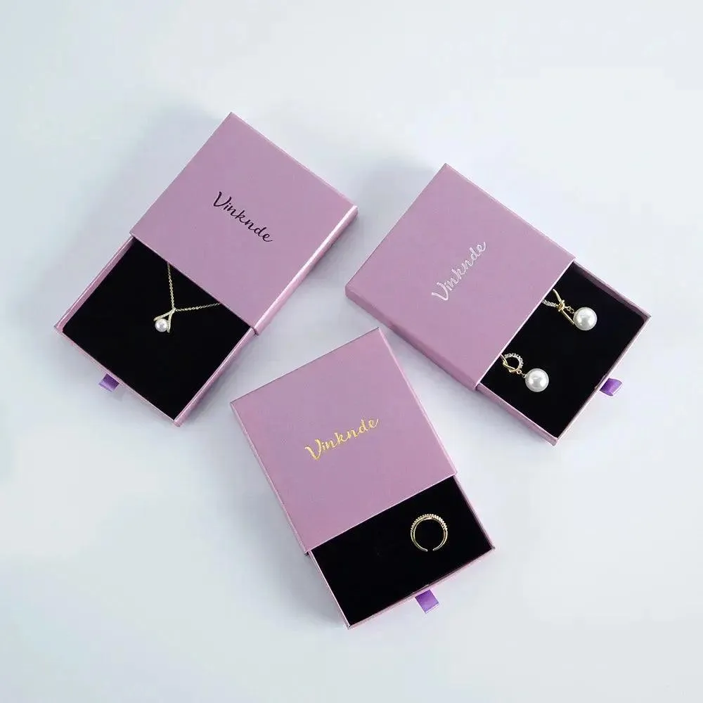 50pcs 9*9*3.2cm Paper Drawer box Personalized DIY Slide Jewelry Packaging Storage Case Bulk Custom Box Cardboard Necklace Carton