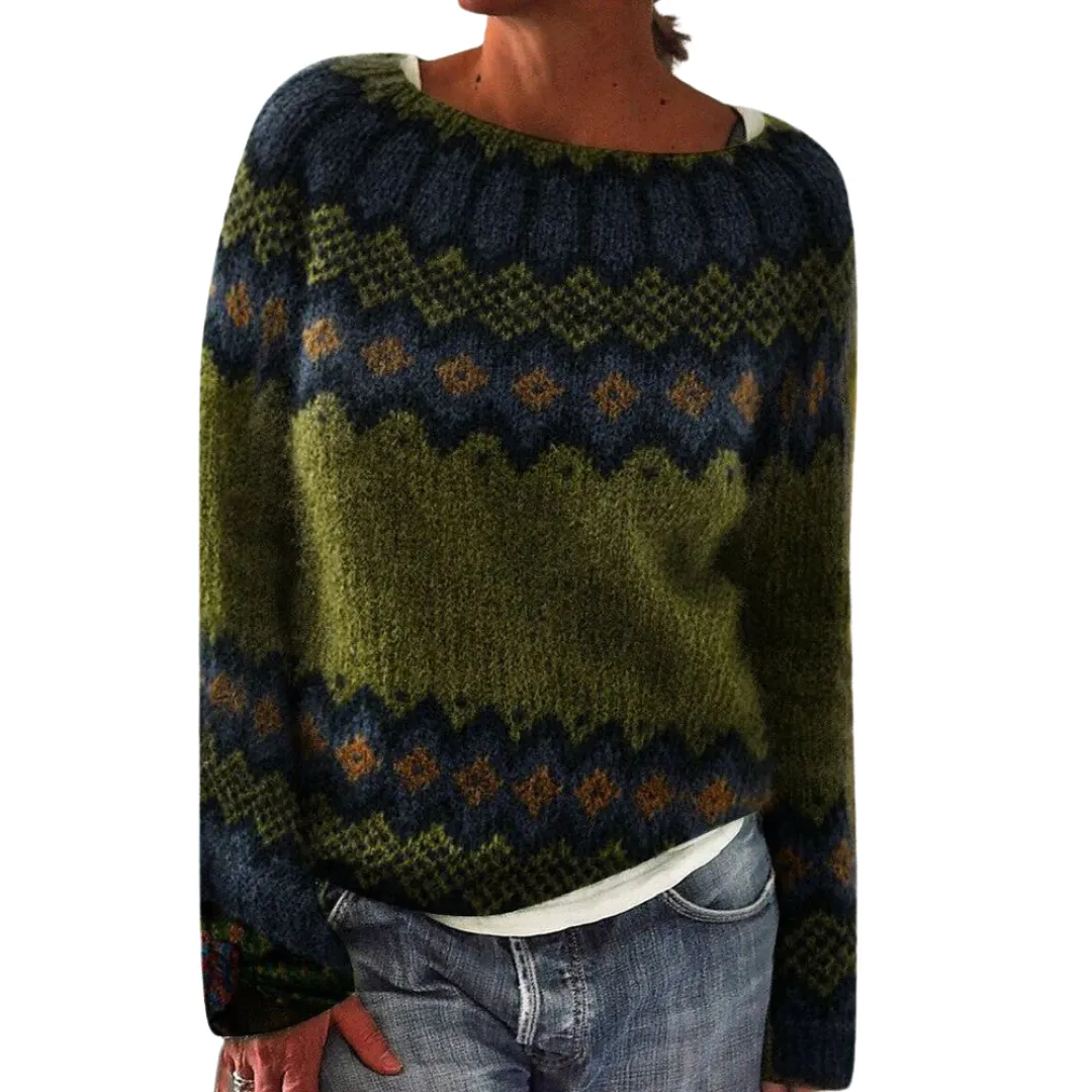 Abbie | Women Boat Neck Knitted Sweater | Vintage