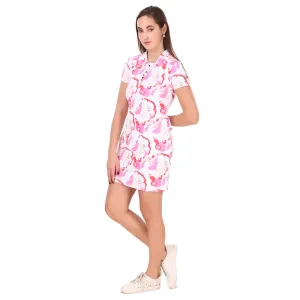 Activewear Collar Neck Dress For Women (Pink Floral)