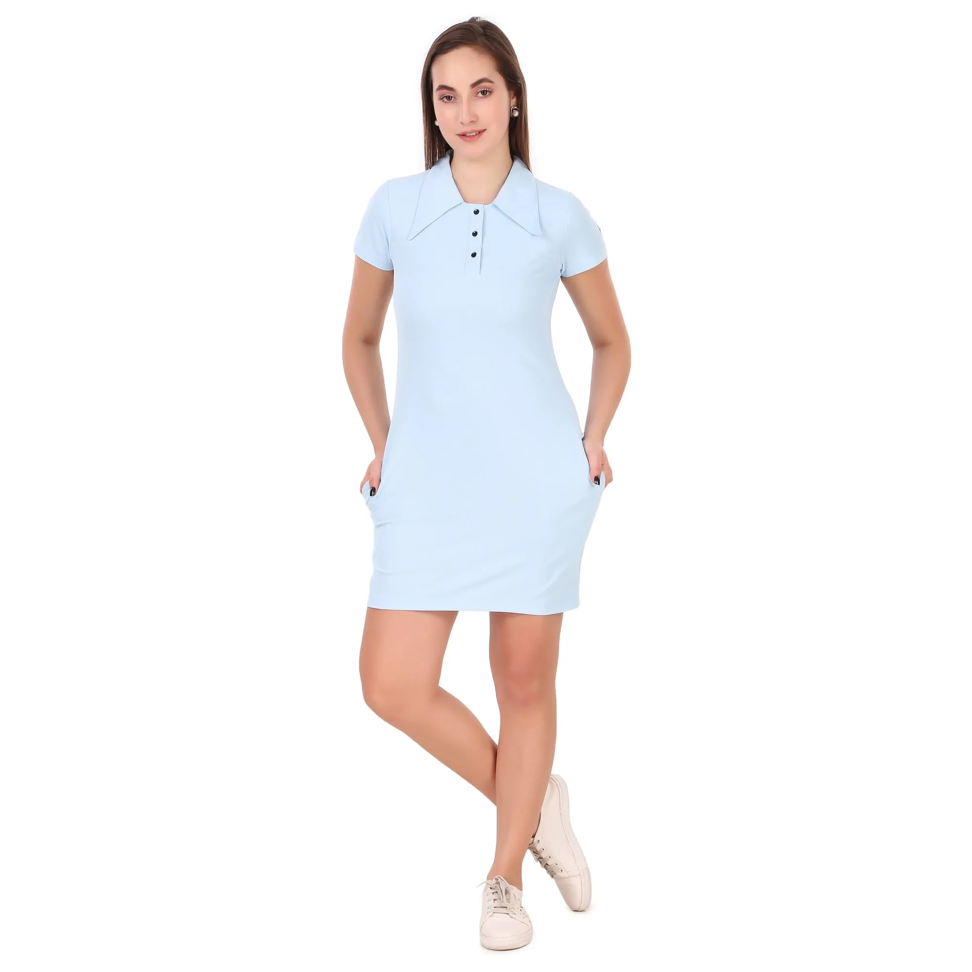 Activewear Collar Neck Dress For Women (Sky)