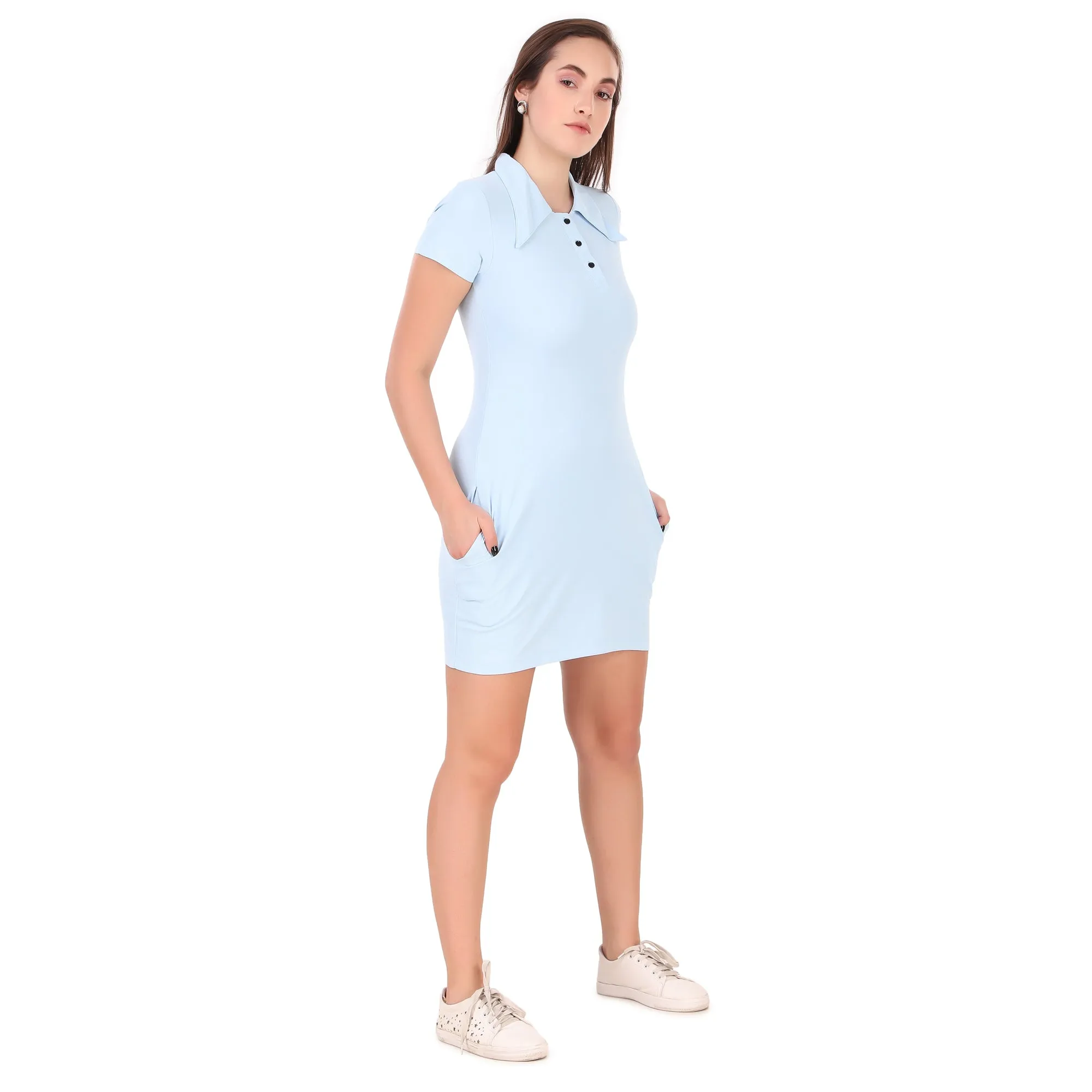 Activewear Collar Neck Dress For Women (Sky)