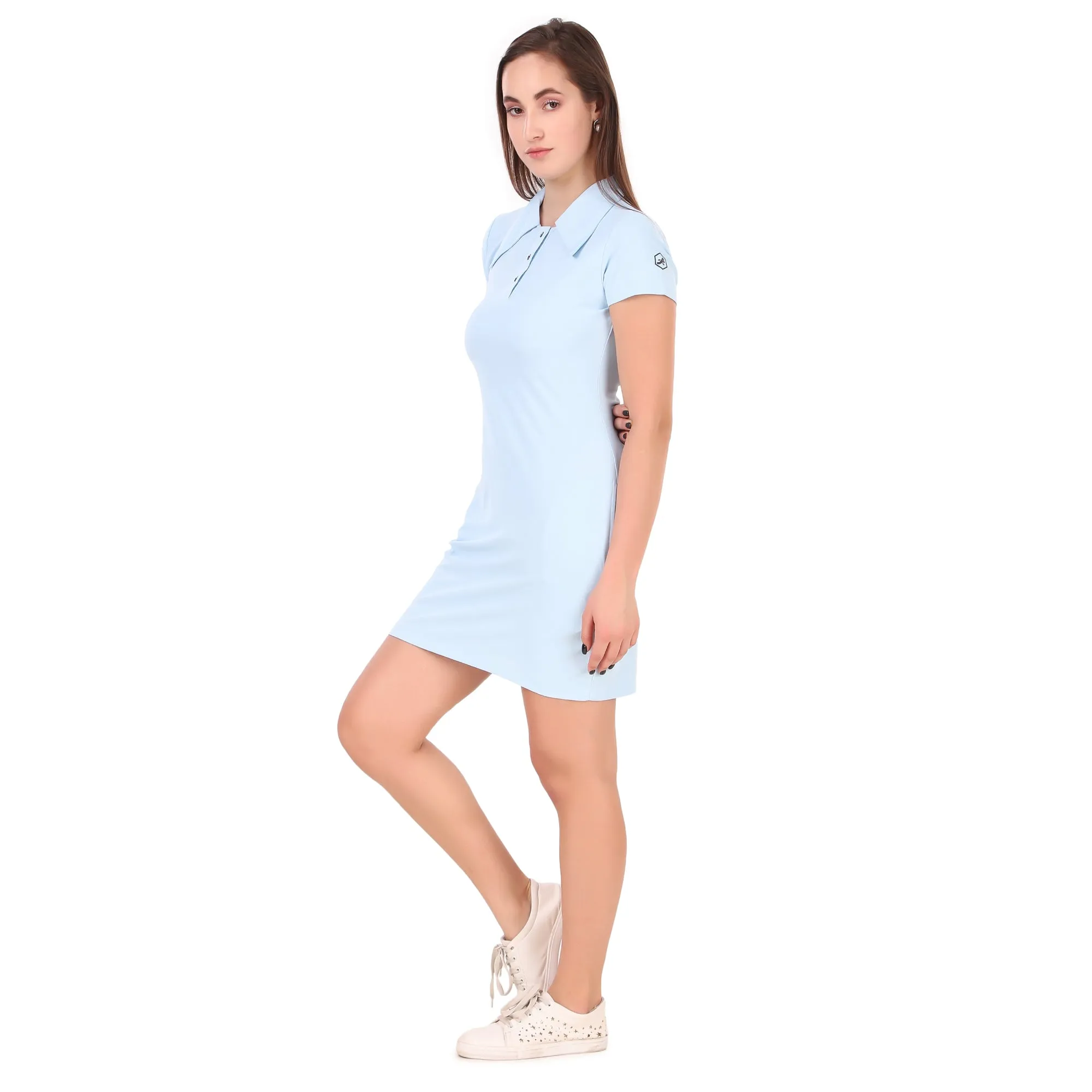 Activewear Collar Neck Dress For Women (Sky)