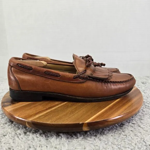 Allen Edmonds Woodstock Brown Leather Kiltie Braided Casual Loafer USA Mens 10 D