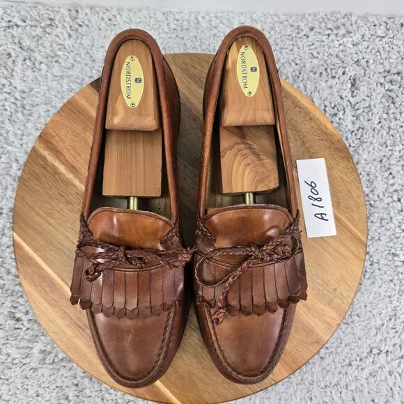 Allen Edmonds Woodstock Brown Leather Kiltie Braided Casual Loafer USA Mens 10 D