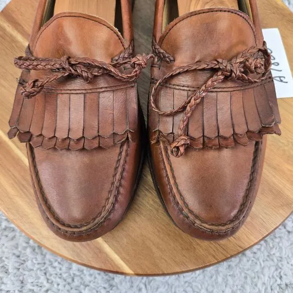 Allen Edmonds Woodstock Brown Leather Kiltie Braided Casual Loafer USA Mens 10 D