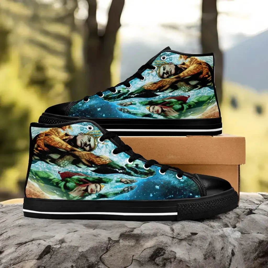 Aquaman Justice League Shoes High Top Sneakers for Kids and Adults