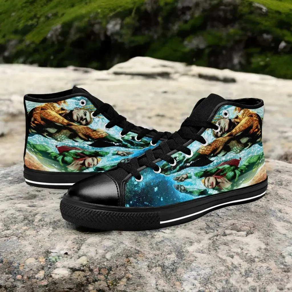 Aquaman Justice League Shoes High Top Sneakers for Kids and Adults