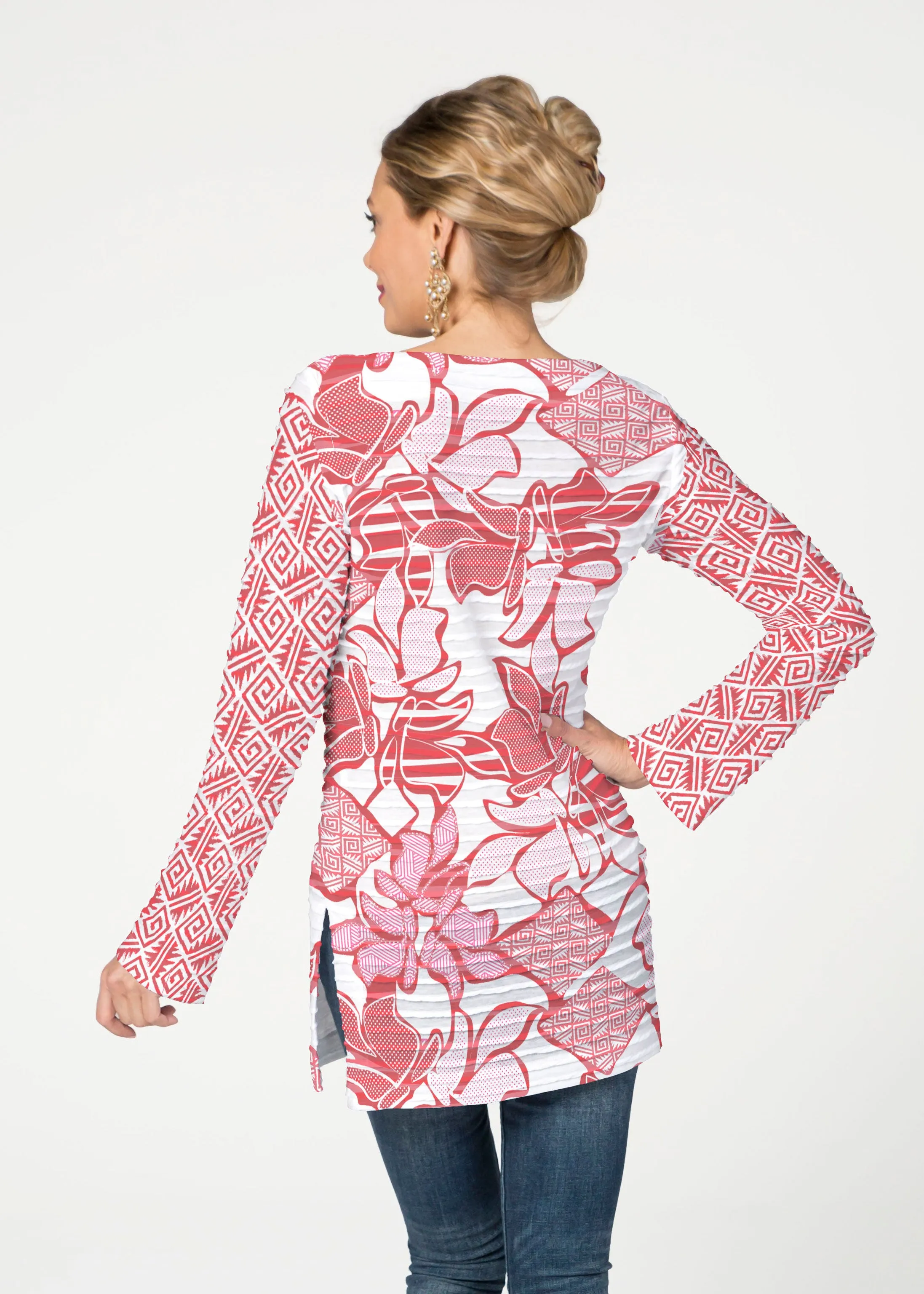 Aztek Sail Red (8117) ~ Banded Boatneck Tunic