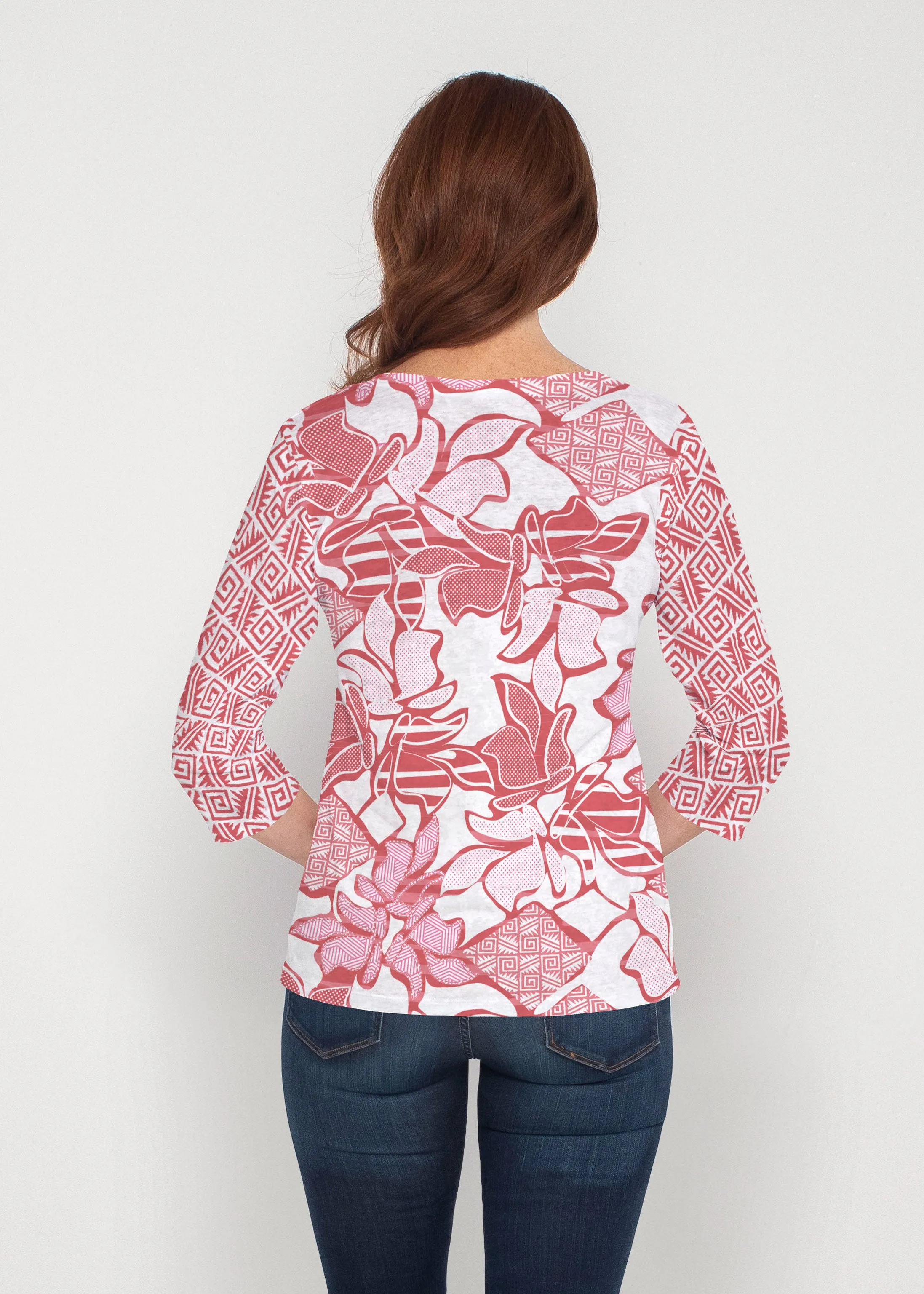 Aztek Sail Red (8117) ~ Signature 3/4 Sleeve V-Neck Top
