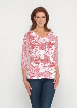 Aztek Sail Red (8117) ~ Signature 3/4 Sleeve V-Neck Top