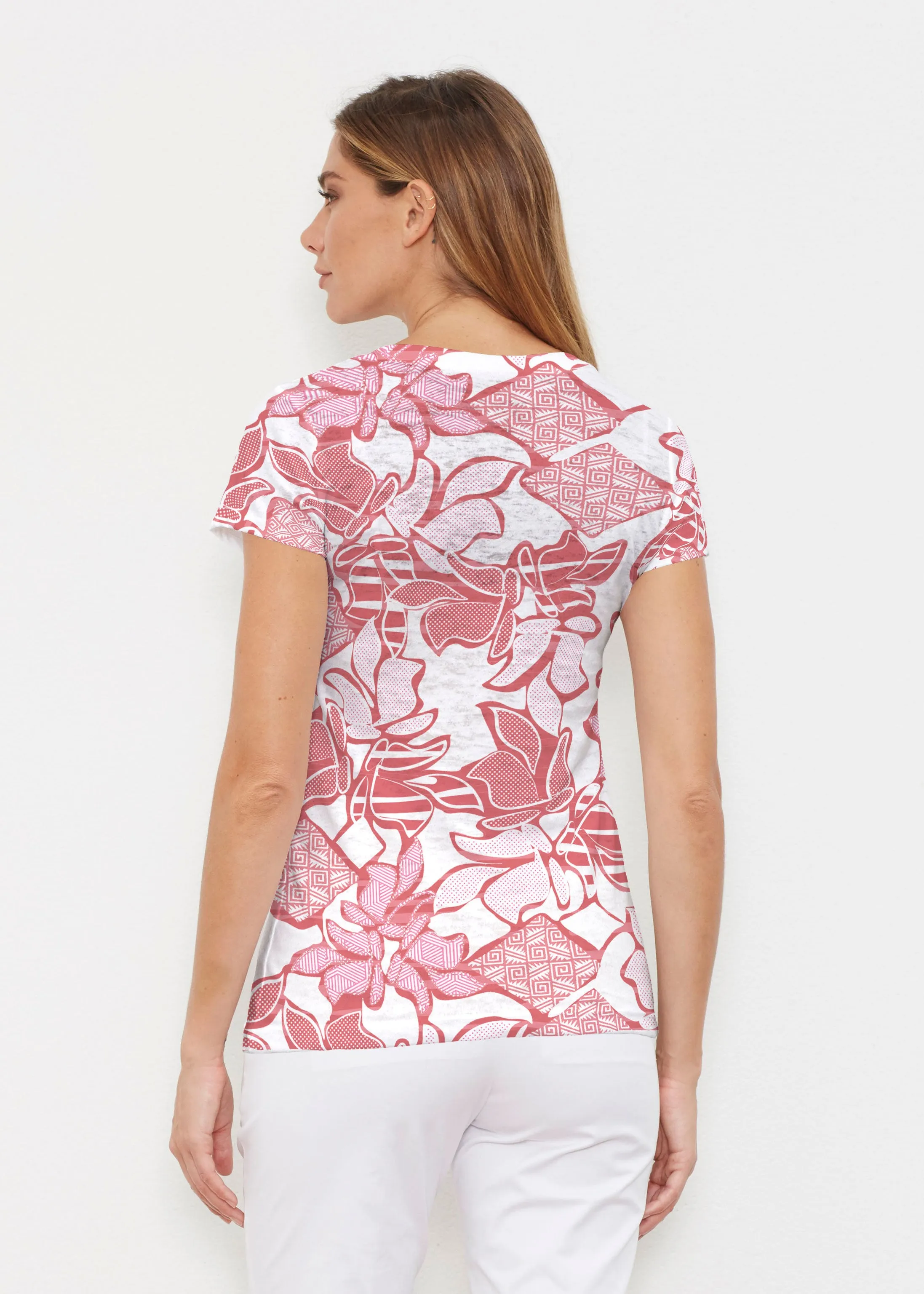 Aztek Sail Red (8117) ~ Signature Cap Sleeve V-Neck Shirt