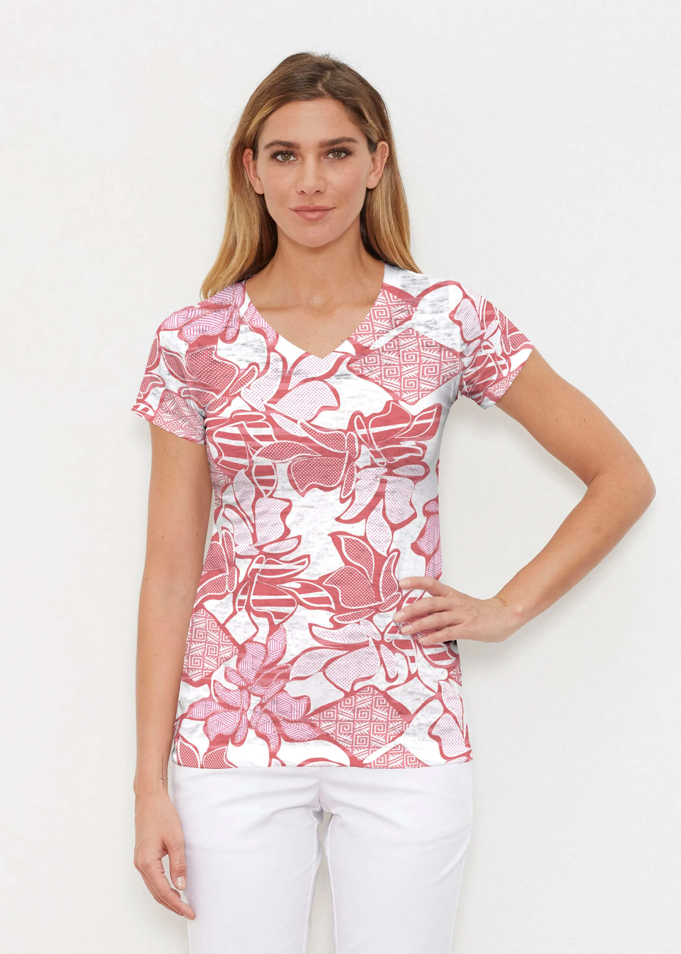 Aztek Sail Red (8117) ~ Signature Cap Sleeve V-Neck Shirt