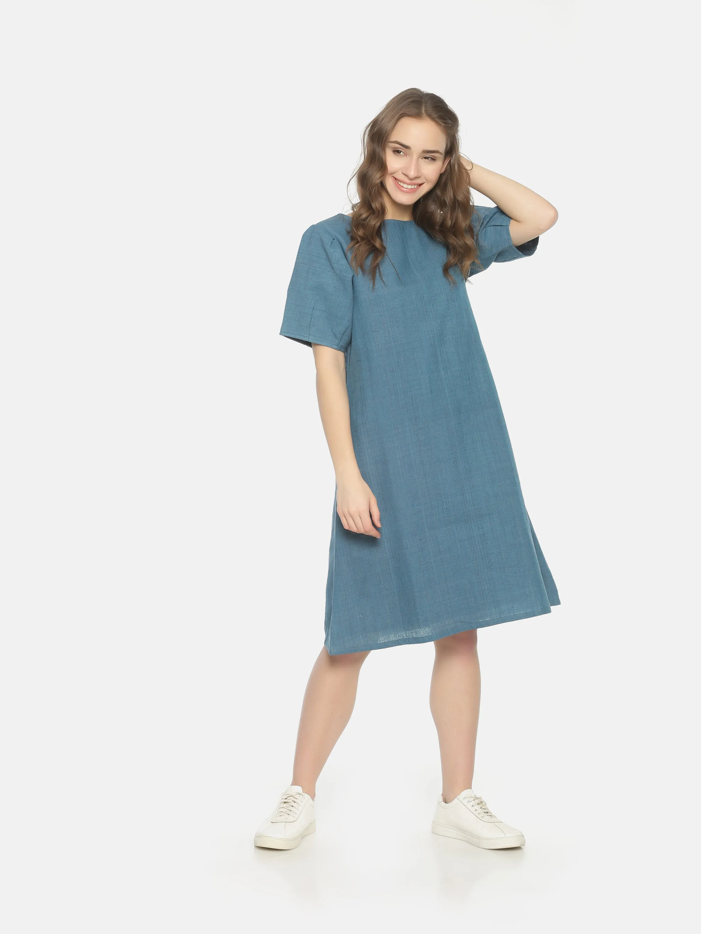 Balloon Sleeve Dress - Blue