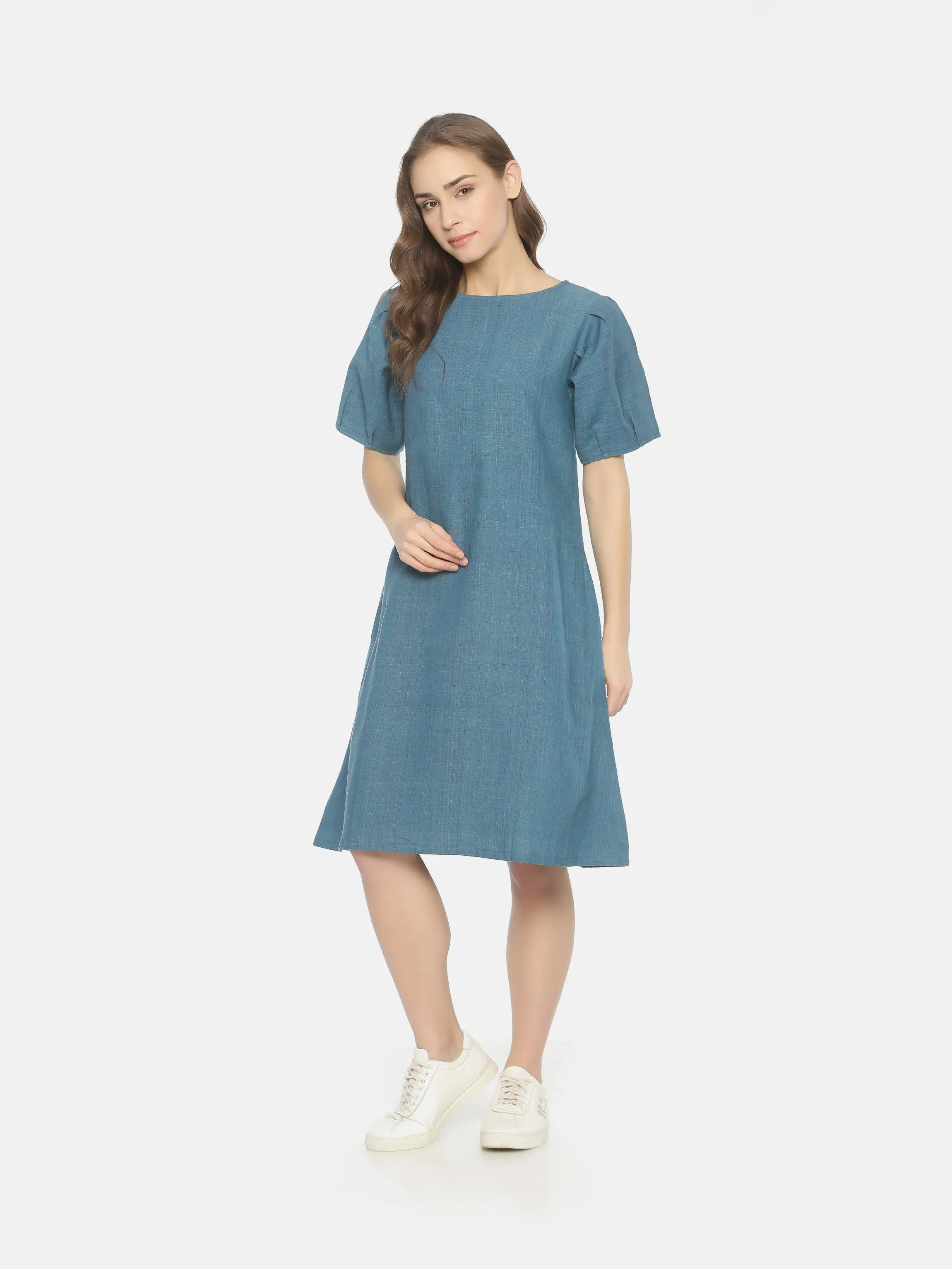Balloon Sleeve Dress - Blue