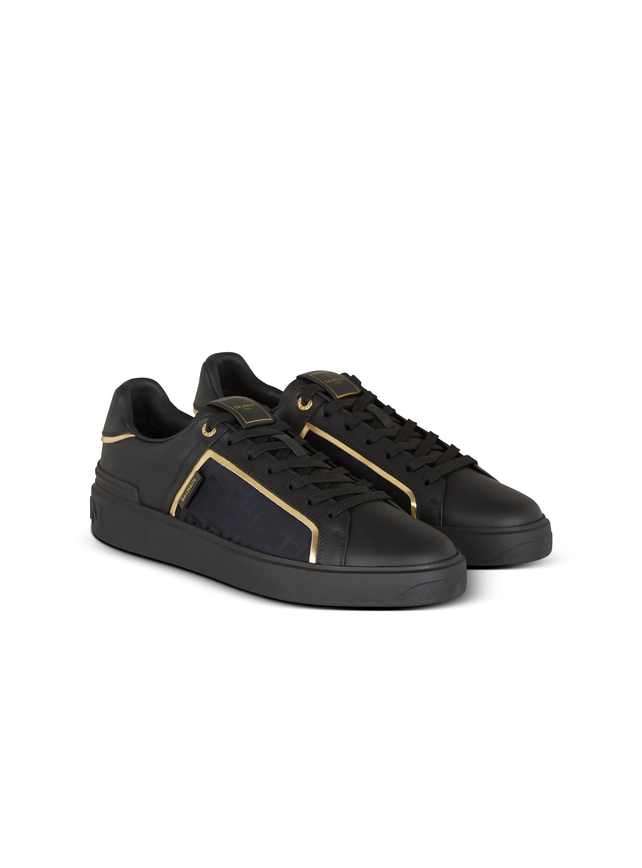 BALMAIN || B-Court Monogrammed Nylon And Leather Sneakers