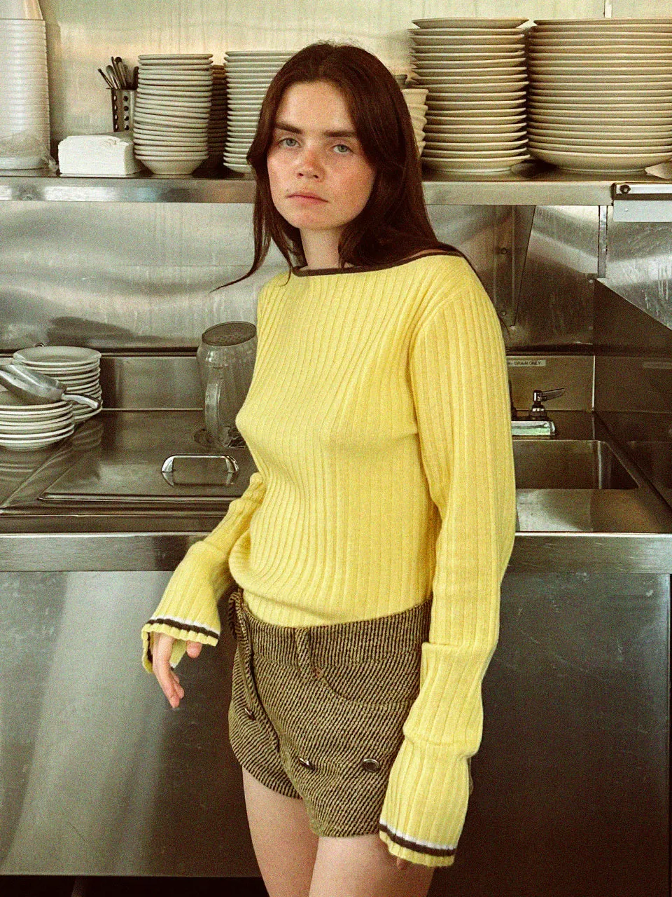 Boat Neck Ribbed Sweater_Butter