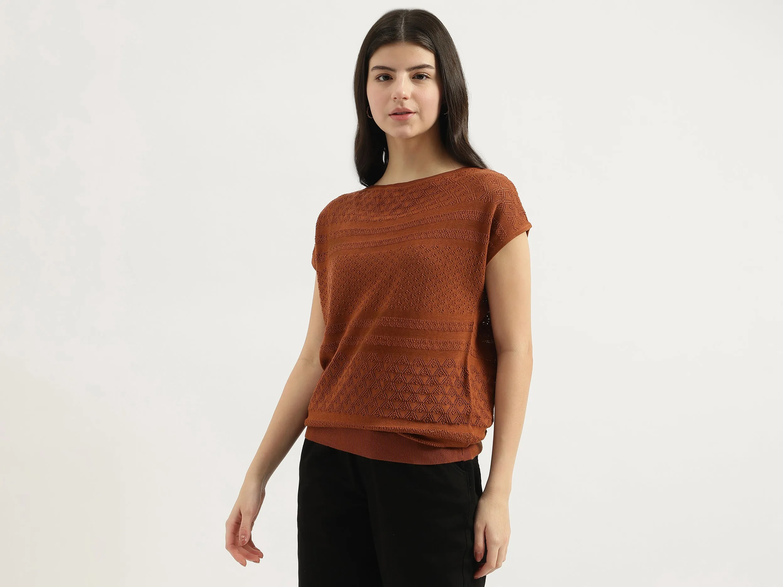 Boat Neck Textured Top