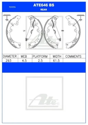 Brake Shoes Mahindra Scorpio, Toyota Fortuner 1Kd,2Kd,Hilux Ate646Bs Ate