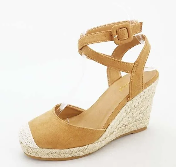 Cape Toe Ankle Straps Espadrille Wedge High Heel Dressy Shoes
