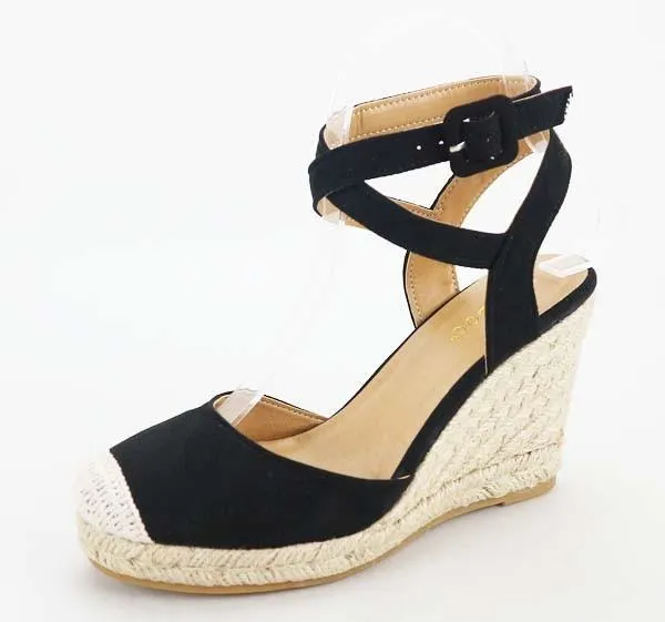 Cape Toe Ankle Straps Espadrille Wedge High Heel Dressy Shoes