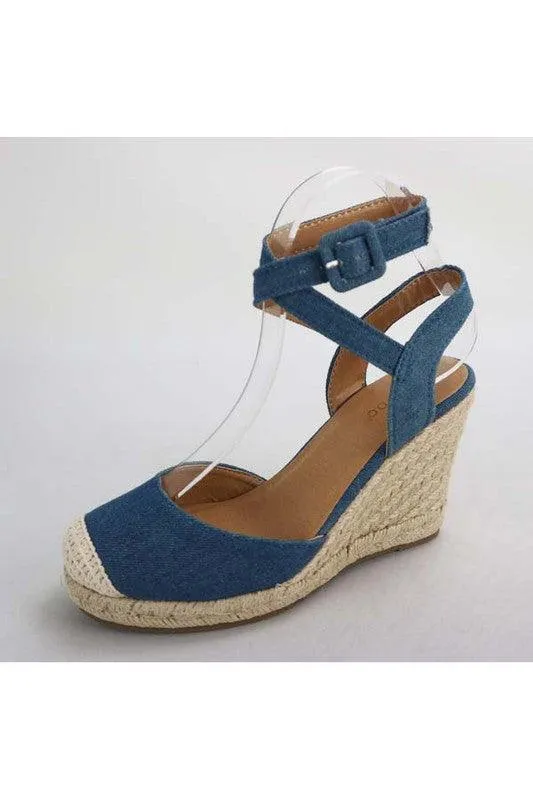 Cape Toe Ankle Straps Espadrille Wedge High Heel Dressy Shoes