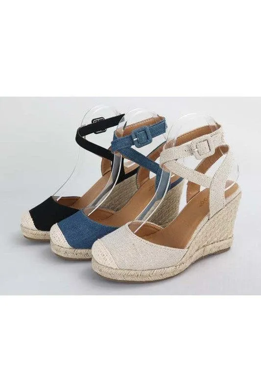Cape Toe Ankle Straps Espadrille Wedge High Heel Dressy Shoes