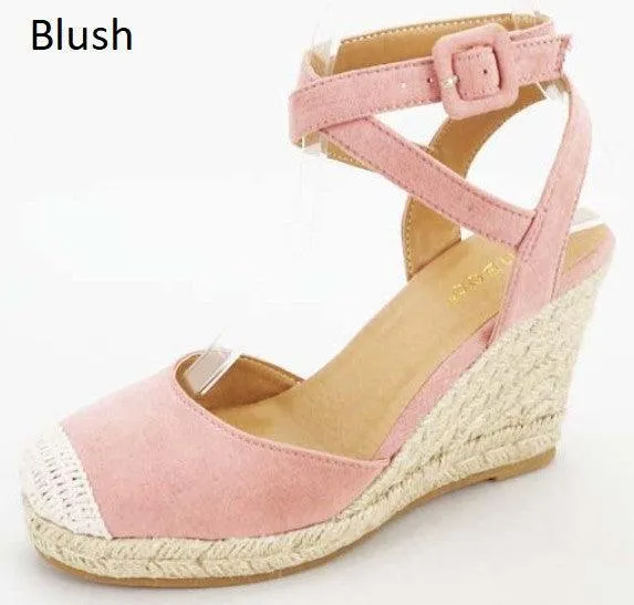 Cape Toe Ankle Straps Espadrille Wedge High Heel Dressy Shoes