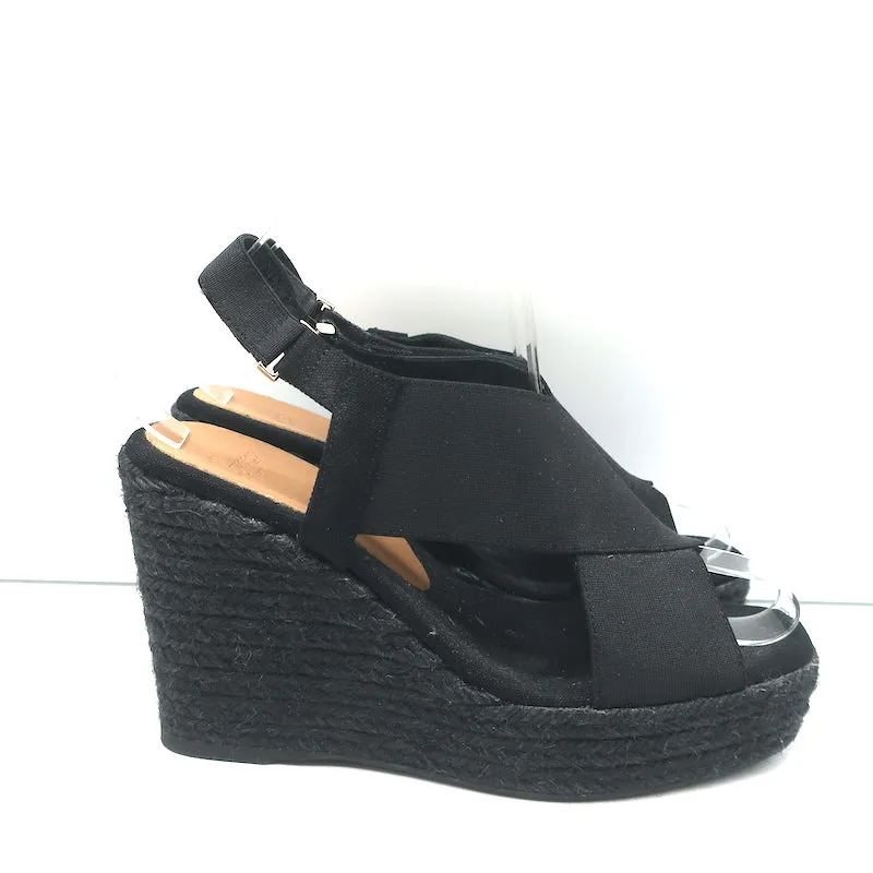 Castaner Crisscross Platform Espadrille Wedge Sandals Black Size 38