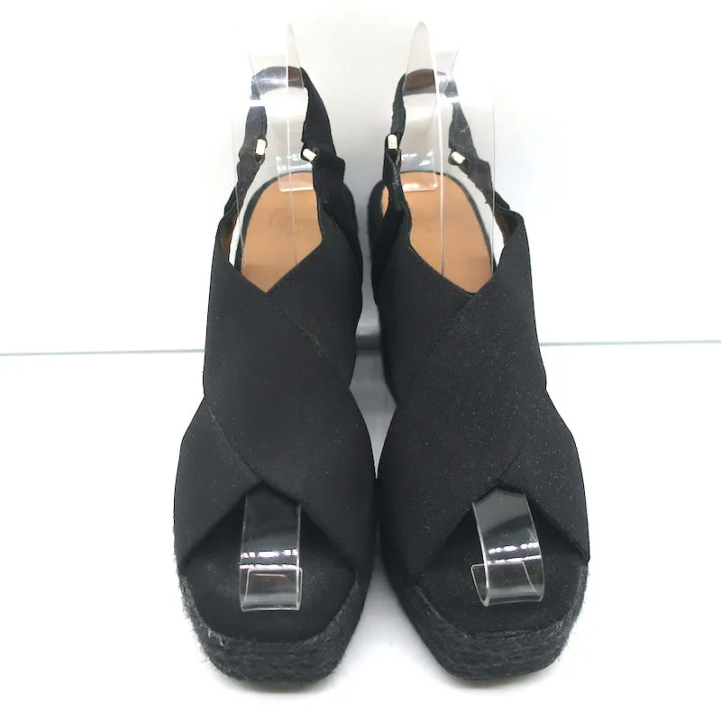 Castaner Crisscross Platform Espadrille Wedge Sandals Black Size 38