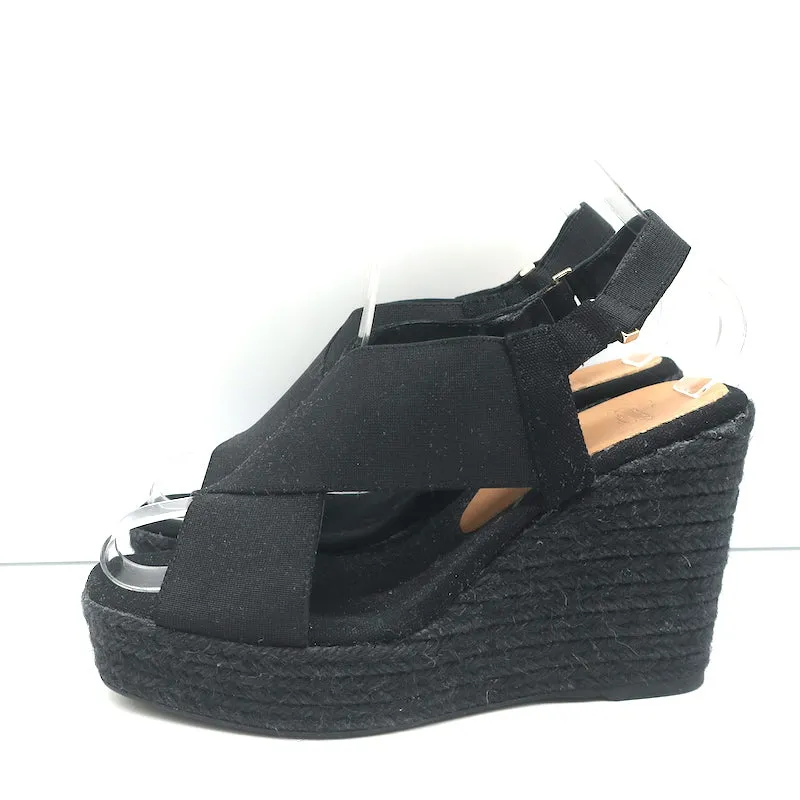Castaner Crisscross Platform Espadrille Wedge Sandals Black Size 38