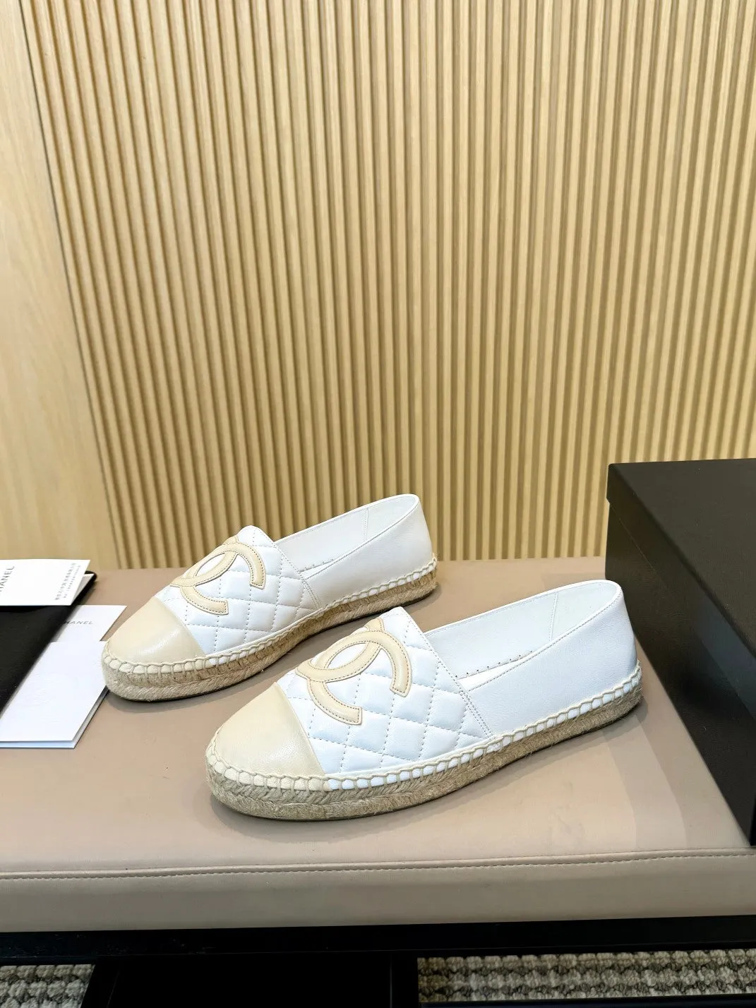cc espadrilles white beige quilted caflskin