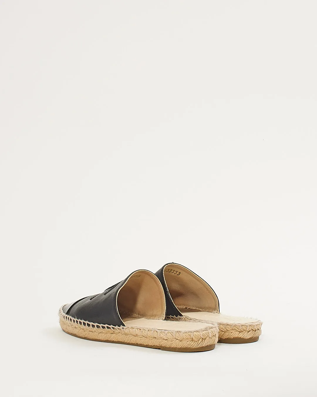 Chanel Black Leather CC Interlocking Patent Espadrille Slides - 37