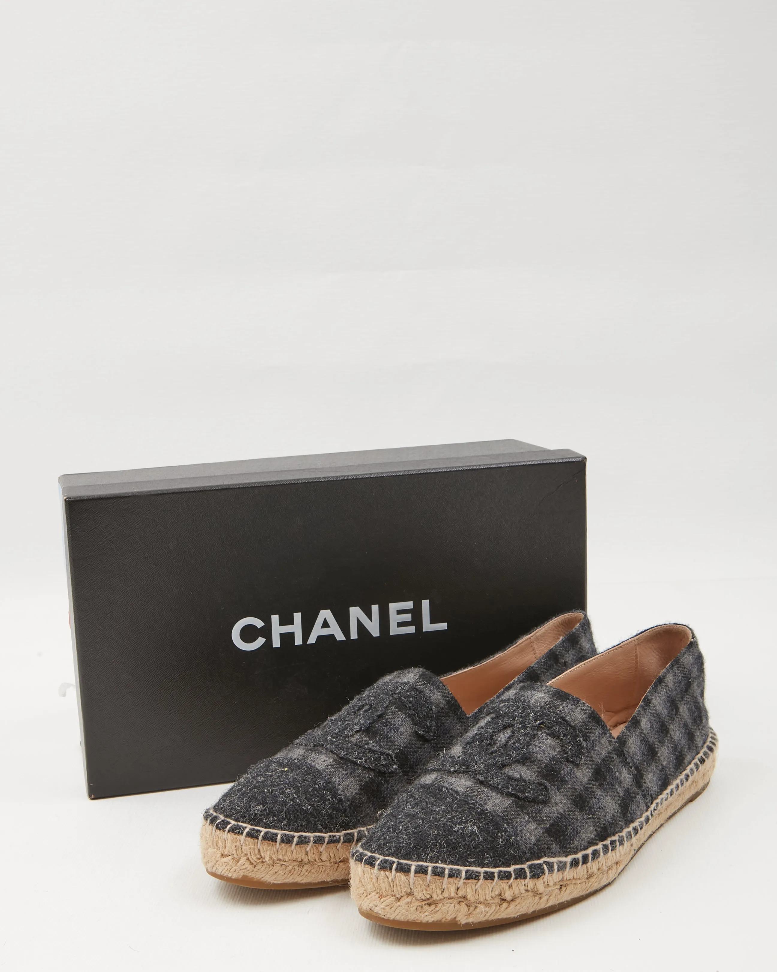 Chanel Grey Felt Checkered CC Logo Espadrille - 40